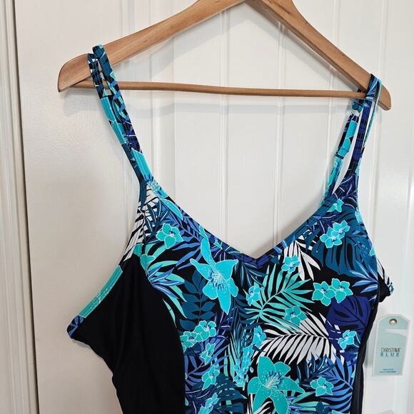 Christina Blue Krista Swimsuit Womens Size 24 Blue Floral One Piece Adjustable - Picture 3 of 14